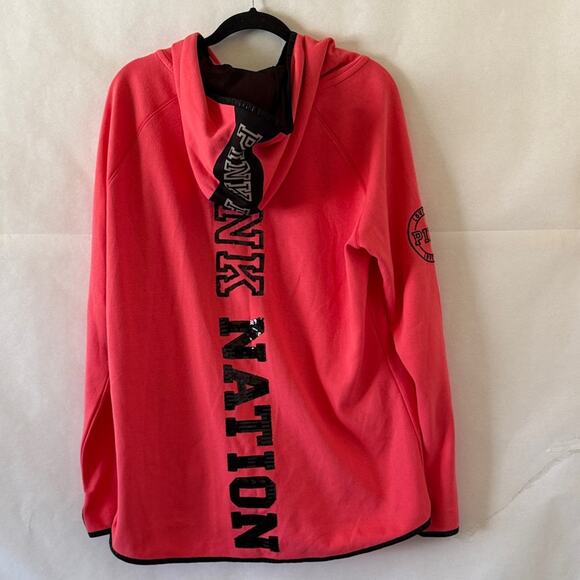 Victoria’s Secret PINK Nation Sequin Zip Hoodie L/XL Gray Reflective Thumbholes - Picture 2 of 16